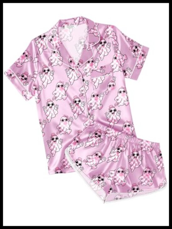 Other - Satin Pajama Set Short Sleeve Button Down Loungewear Sleepwear